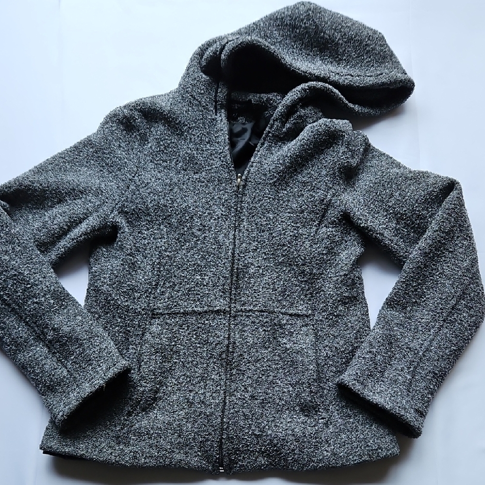 Sandro Women's Gray Textured Wool Zip Jacket With Hood S
